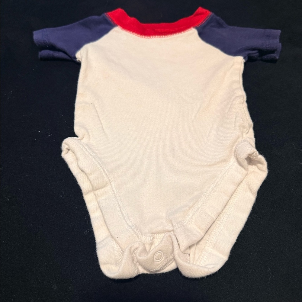 Cream and Navy Kids Bodysuit with Red Neckline
